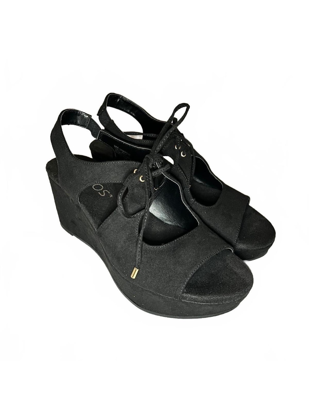 TOETOS Women's Black Suede Lace-Up Wedges Size 8 NWB